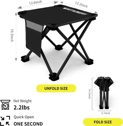Vista 3 de Whitsunday Taburete plegable, taburete plegable portátil de 12.6 pulgadas para camping, pesca, senderismo, jardinería y playa, color negro, 1 unidad