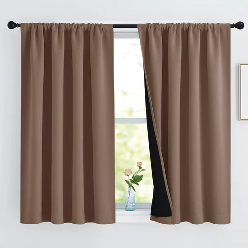 Vista 78 de NICETOWN Biscotti Beige 100% Cortinas opacas de 45" de largo para cocina, bolsillo con varilla para sótano completamente opaco, cortinas térmicas