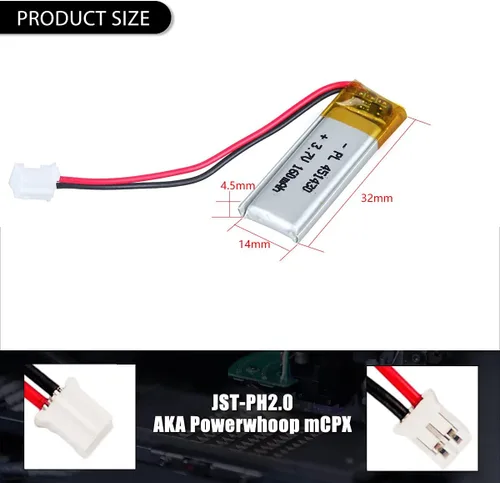Vista 3 de YDL 3.7V 160mAh 451430 Lipo batería recargable batería de iones de polímero de litio con conector JST
