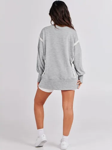 Vista 8 de ANRABESS Sudadera de gran tamaño para mujer, cuello redondo, manga larga, casual, con abertura, sin botones, ropa de otoño