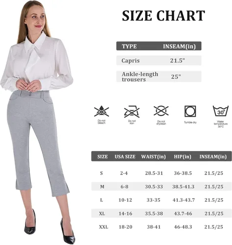 Vista 5 de KOSIWU Pantalones de vestir capri para mujer de 21.5 pulgadas25 pulgadas, pantalones de oficina recortados con pantalones elásticos para negocios