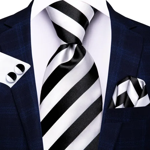 Vista 23 de Hi-Tie Corbatas de seda para hombre, diseño de cachemira a rayas, con bolsillo, gemelos cuadrados, conjunto formal de negocios