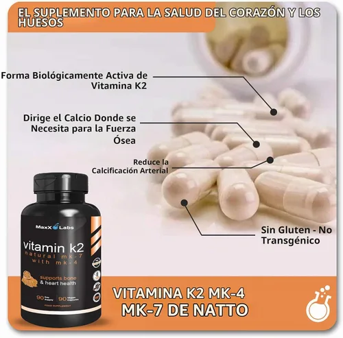 Vista 3 de Suplementos de vitamina K2 – Vitamina K2 de espectro completo MK7, MK4 y calcio – Vitamina K de alta resistencia funciona con vitamina D3 K2 5000 UI