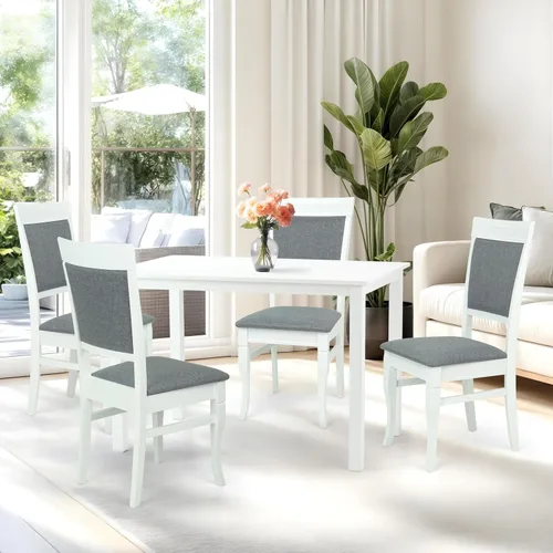 Vista 10 de Juego de mesa de comedor de 5 piezas, 4 sillas tapizadas Ronda de madera maciza de estilo clásico con mesa de comedor rectangular, juego de cocina
