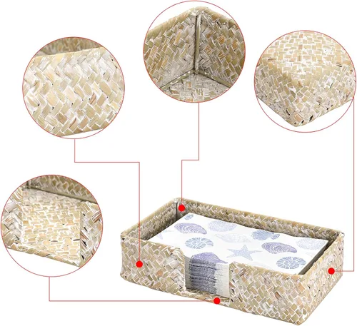 Vista 4 de Sumnacon Servilletero rectangular de mimbre tejido natural para mesa de comedor, cocina, restaurante, caramelos, decorativo