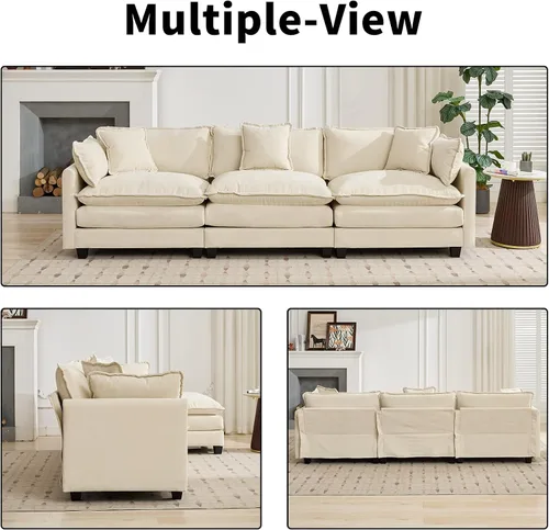 Vista 255 de Sofá seccional modular verde de 111.5", sofás seccionales grandes de 3 plazas para sala de estar, sofá nube oversized de tela chenille con otomana
