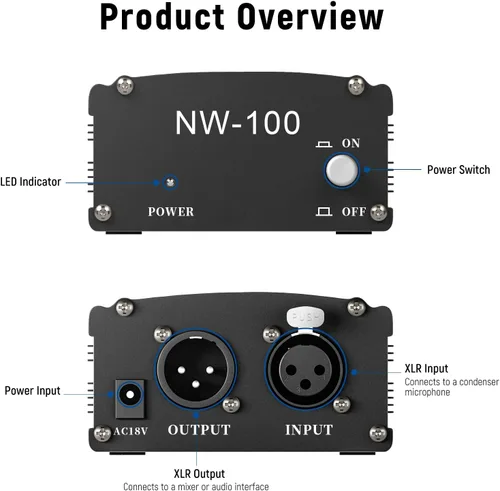 Vista 4 de Kit de alimentación Neewer 48 V Phantom Power de 1 canal