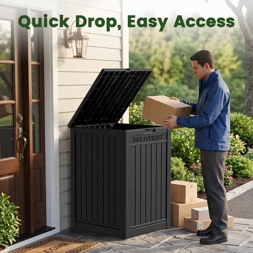 Vista 4 de 50 Gallon Package Delivery Box for Outside with Lockable Secure, Waterproof Black-new