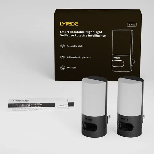 Vista 8 de Lyridz Luz nocturna LED ámbar enchufable con sensor de movimiento, giratoria, luz nocturna retroiluminada regulable, brillo ajustable de 1-150 lm