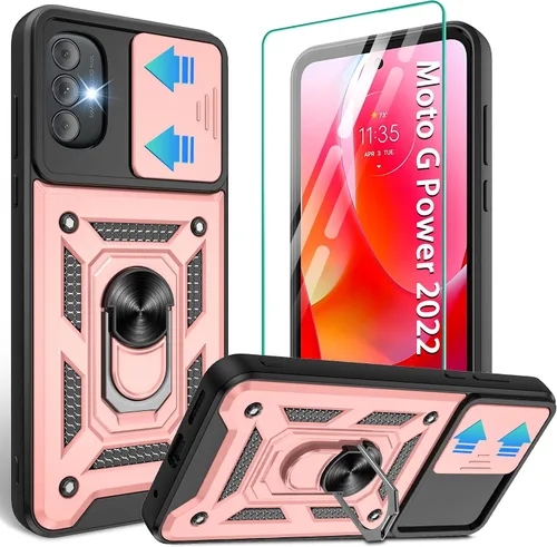 Vista 63 de Gritup Funda para Moto G Stylus 5G-2021 con cubierta deslizante para cámara 1 paquete de protectores de pantalla HD Soporte de metal giratorio