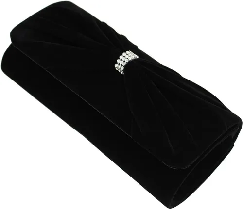 Vista 4 de Elegante bolso de noche de embrague de terciopelo con lazo de diamantes de imitación Negro