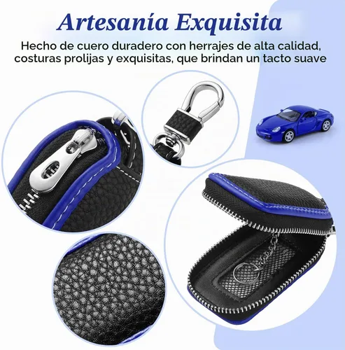 Vista 3 de Frienda 2 Piezas Funda de Llavero de Cuero para Coche, Funda para Llavero Auto, Protector Inteligente de Llavero de Coche, Azul, Cadena