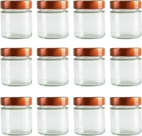 Vista 5 de Tarro de vidrio extra profundo de 8 onzas con tapas plateadas, paquete de 12, miel, mantequilla de maní, salsa para pasta, salsa picante, dulces