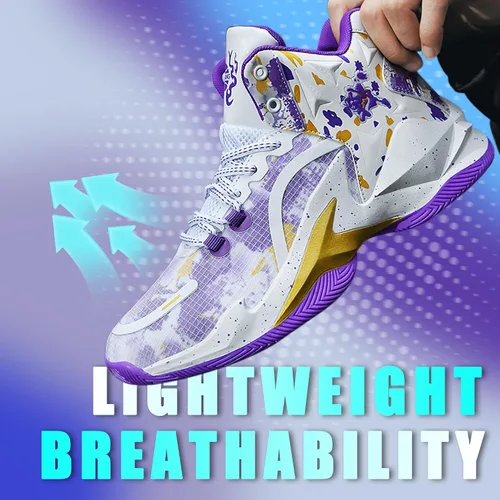 Vista 4 de Promenie Zapatos de baloncesto para hombre, antideslizantes, transpirables, para exteriores, zapatos de entrenamiento de graffiti de moda