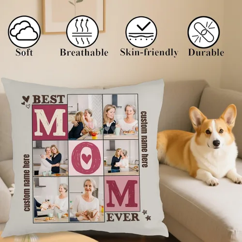 Vista 4 de Customizable Decorative Pillowcase Using 6 Photos and Message for Mom, Cozy Cushion offering a Meaningful Gift for Family Birthdays Holidays or 6