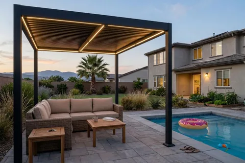 Vista 10 de PURPLE LEAF - Pérgola con listones de 10 x 12 pies para exterior, toldo ajustable moderno de aluminio para patio con techo retráctil para terraza