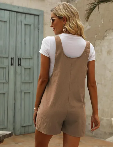 Vista 37 de Yeokou overol casual de verano de lino y algodón para mujer