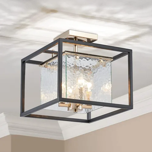 Vista 14 de AGV LIGHTING CL035S Lámpara de Techo Moderna de Montaje al Ras, Lámpara de Techo Cuadrada, Base E12 3 Luces, L12 x W12 x H7, Acabado Negro Mate