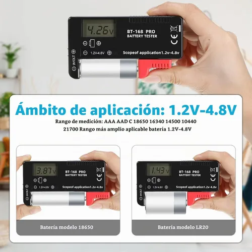 Vista 3 de Probador de batería universal LCD digital (modelo: Bt - 168 PRO), comprobador de batería portátil para pilas de botón AA AAA C D 9V 3.7V 1.5V