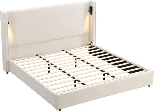 Vista 13 de Christopher Knight Home Hazel - Cama de cabecera tamaño King tapizada de 49.20 pulgadas de alto, plataforma de soporte de panel de listones,