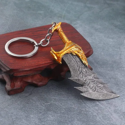 Vista 4 de SONGCHANGJEWELRY Game God of War Llaveros Kratos Blades of Chaos Cosplay Metal Llavero Cuchillas del Caos Regalos Hombres Adolescentes