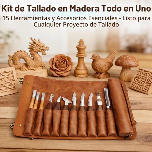 Vista 6 de Tekchic Kit de tallado de madera Cuchillo de corte de lujo, juego de Marrón