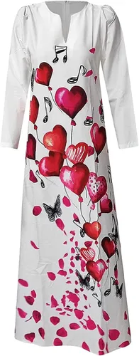 Vista 3 de Vestido largo de manga larga con cuello en V y estampado casual para mujer, 0