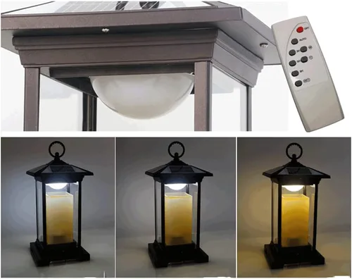 Vista 6 de Luces de poste al aire libre, control remoto, lámpara solar de pie para césped, luz inteligente de control de luz, luz de cabeza de poste al aire
