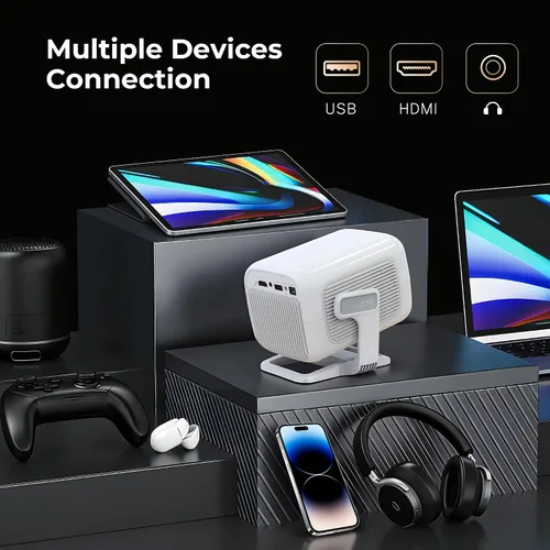 Vista 15 de Proyector Mini Inteligente Nativo 1080P con WiFi 6 Bluetooth 5.4, Full HD 4K compatible con enfoque automático y Keystone, aplicaciones integradas