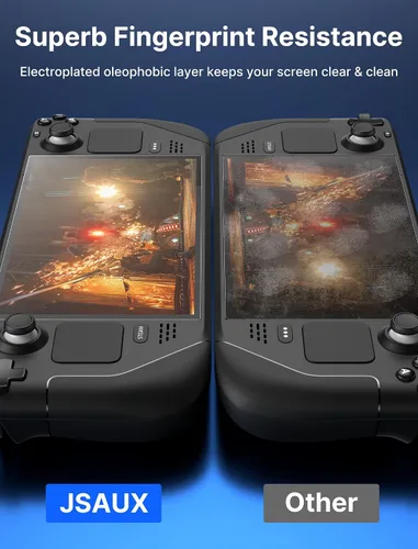 Vista 5 de JSAUX Paquete de 2 protectores de pantalla de cubierta de vapor, protector antirreflejos, dureza 9H, fácil de instalar con marco de guía, vidrio