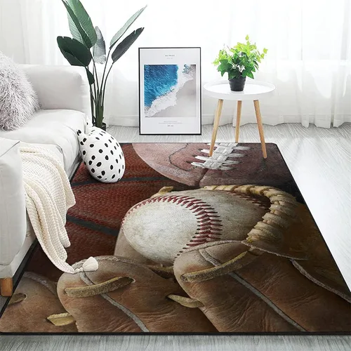 Vista 12 de Alfombra de fútbol americano, 3 x 4 pies, lavable de gran tamaño, ilustraciones 3D, con textura de cuero de fútbol, con cordones, alfombras