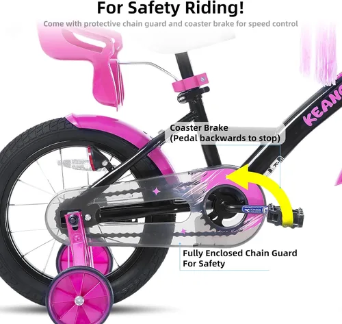 Vista 3 de KEANO Zinnia 14 16 20 Inch Kids Bike for Girls Ages 3-10 Years, Girls' Bikes with Training Wheels, Streamers, Basket and Doll Seat, Children Bicycles