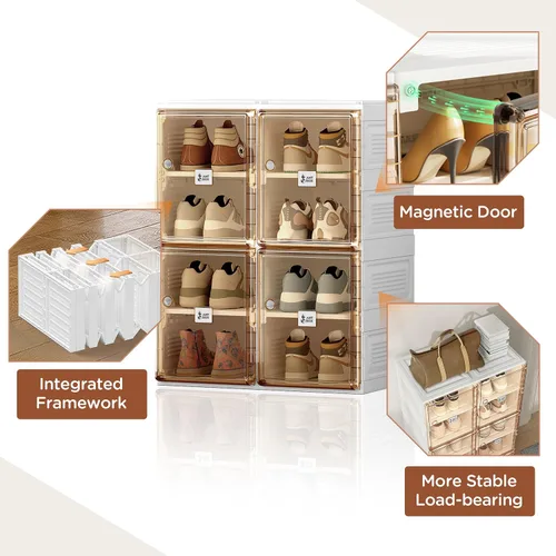 Vista 5 de ANTBOX Caja de almacenamiento organizadora de zapatos, zapatero plegable portátil para armario con puerta transparente magnética, contenedores
