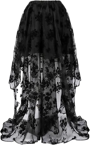 Vista 3 de Zhitunemi Falda steampunk para disfraz renacentista vestido victoriano para mujer, falda de corsé - fiesta de Halloween y ferias renacentistas