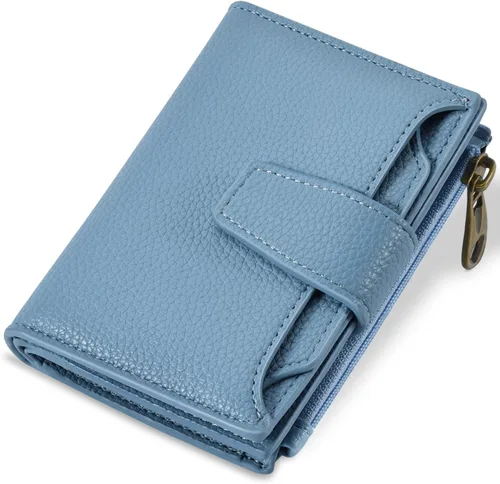Vista 22 de Airkit Cartera para mujer, pequeña cartera de cuero para mujer, plegable, compacta, con bloqueo RFID, tarjetero de crédito, mini bolso de viaje
