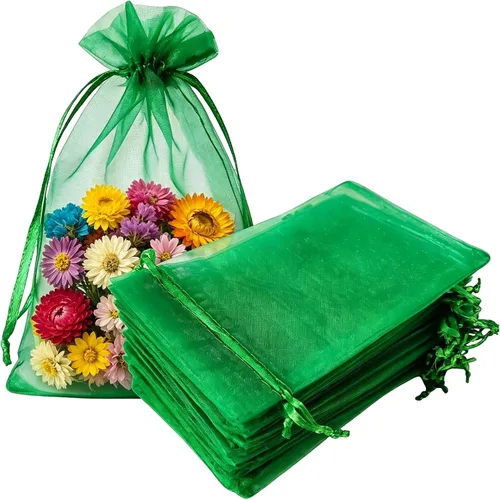Vista 15 de Paquetes de 50 bolsas de regalo de organza de 4 x 6 pulgadas con cordón negro transparente, decoraciones de embalaje de tela transparente