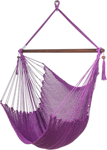 Vista 10 de Larga silla hamaca grande caribeña con reposapiés, 48 pulgadas, poliéster, silla de colgar., Mocha