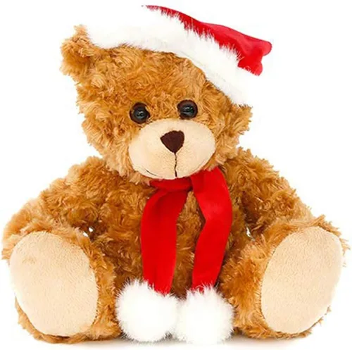 Vista 3 de Plushland Adorable oso de peluche de Papá Noel suave y peludo, juguetes de peluche para vacaciones, accesorios de Navidad, un regalo perfecto
