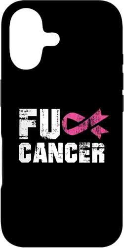 Vista 32 de iPhone 16 Fuck Cancer Survivor Gift Distressed Pink Ribbon Awareness Case