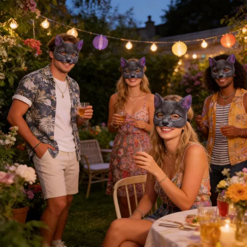 Vista 8 de 1 máscara de gato de media cara de Halloween para Halloween, Navidad, Pascua, accesorio de fiesta de disfraces (estilo A)