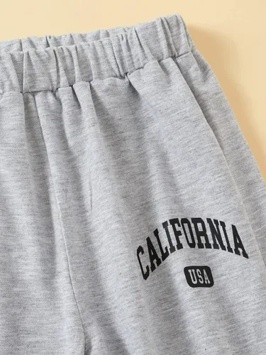 Vista 5 de Floerns Pantalones deportivos de 3 piezas con estampado gráfico de letras y cintura elástica para niñas