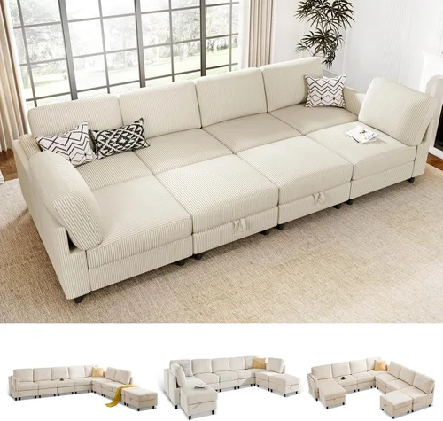 Vista 38 de KKL Sofá cama modular modular con otomana de almacenamiento, sofá cama convertible en forma de L/U para sala de estar, diseño reversible moderno