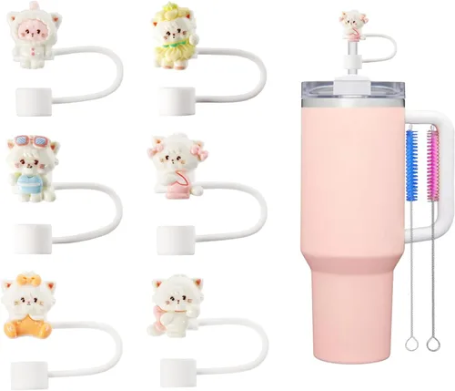 Vista 10 de 8Pcs Cute 10mm Animal Straw Covers Cap for Stanley Cup,Silicone Straw Toppers Compatible with Stanley 30&40 Oz Tumblers with Handle, Dust-Proof