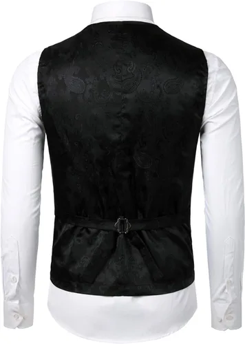 Vista 2 de ZEROYAA Chaleco de traje de cuello en V con estampado de cachemira metálico para hombre, chaleco de esmoquin