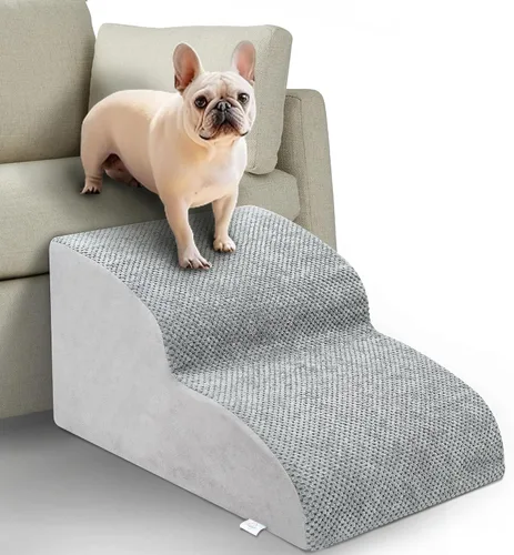 Vista 20 de Escaleras para Perros para Perros Pequeños - Rampa de Espuma de Alta Densidad, Pasos Extra Anchos para Mascotas con Fondo Antideslizante para Camas