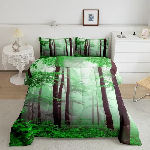 Vista 9 de Erosebridal Juego de ropa de cama con inserto de edredón de árbol brumoso para temporada de otoño, juego de edredón místico con niebla y naturaleza