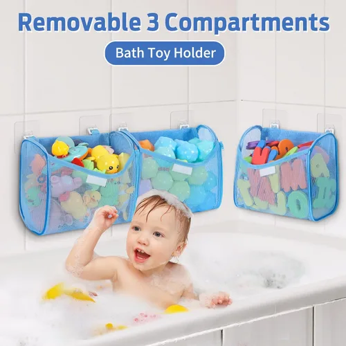 Vista 2 de Goowin Almacenamiento de juguetes de baño, soporte para juguetes de baño, organizador de juguetes de baño con aberturas grandes de 3 compartimentos