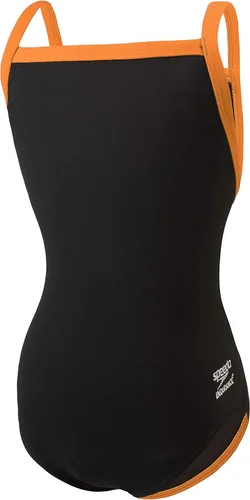 Vista 24 de Speedo Traje de baño de una pieza para niñas Endurance+ Flyback - colores de equipo sólidos para jóvenes Negro/Negro