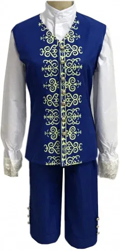 Vista 2 de Disfraz de cosplay de la Bella y la Bestia, Prince Dan Stevens, uniforme azul, traje de cosplay