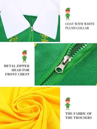 Vista 4 de Disfraz de elfo para hombre disfraz de amigo para Halloween Navidad cosplay conjunto completo de disfraces de fantasía trajes de fiesta verdes